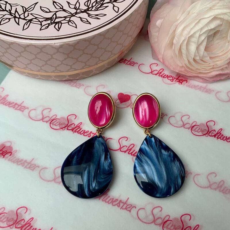 SchwesterSchwester Pinke Ohrstecker mit dunkelblauen Tropfen von AmuseToi Blitzverkäufe