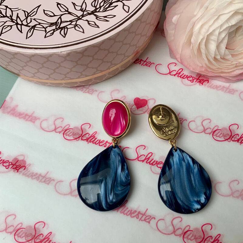 SchwesterSchwester Pinke Ohrstecker mit dunkelblauen Tropfen von AmuseToi Blitzverkäufe