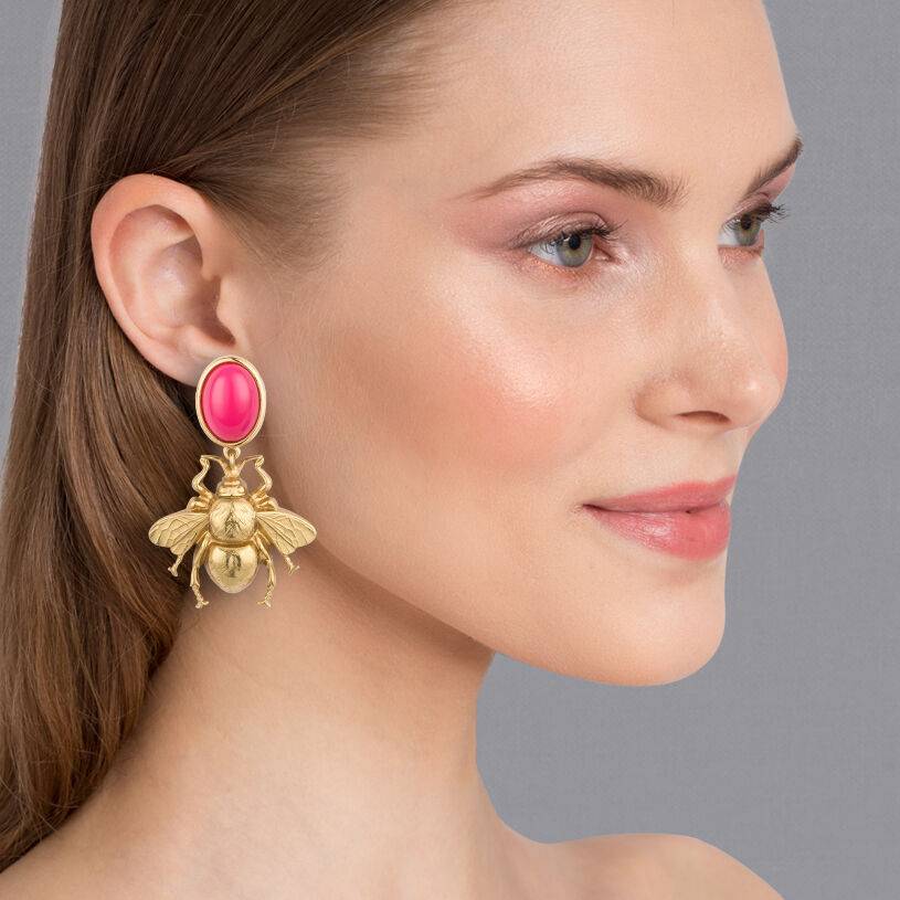 SchwesterSchwester Pinkfarbener Ohrstecker mit goldener Hummel von AmuseToi Kostenloser Versand