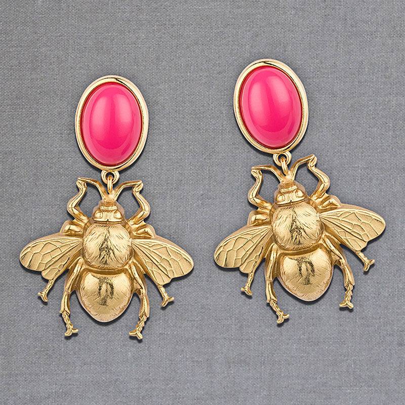SchwesterSchwester Pinkfarbener Ohrstecker mit goldener Hummel von AmuseToi Kostenloser Versand