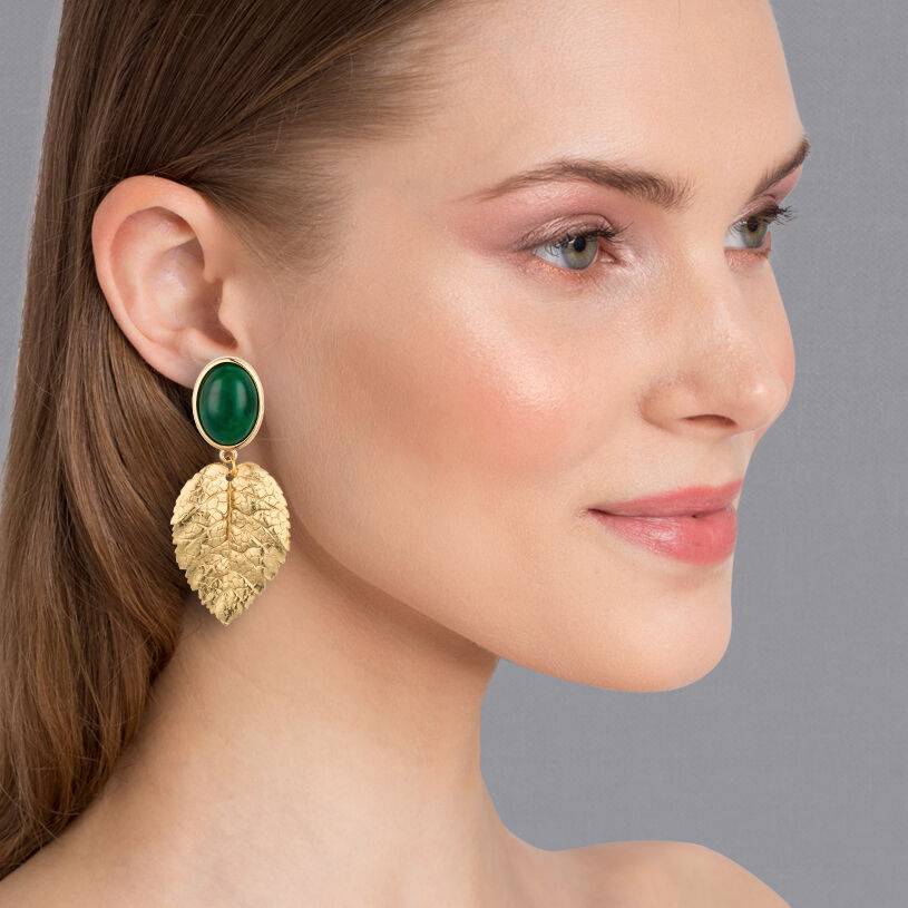 SchwesterSchwester Dunkelgrüner Ohrstecker mit großem goldenen Blatt von AmuseToi Fabrikpreis