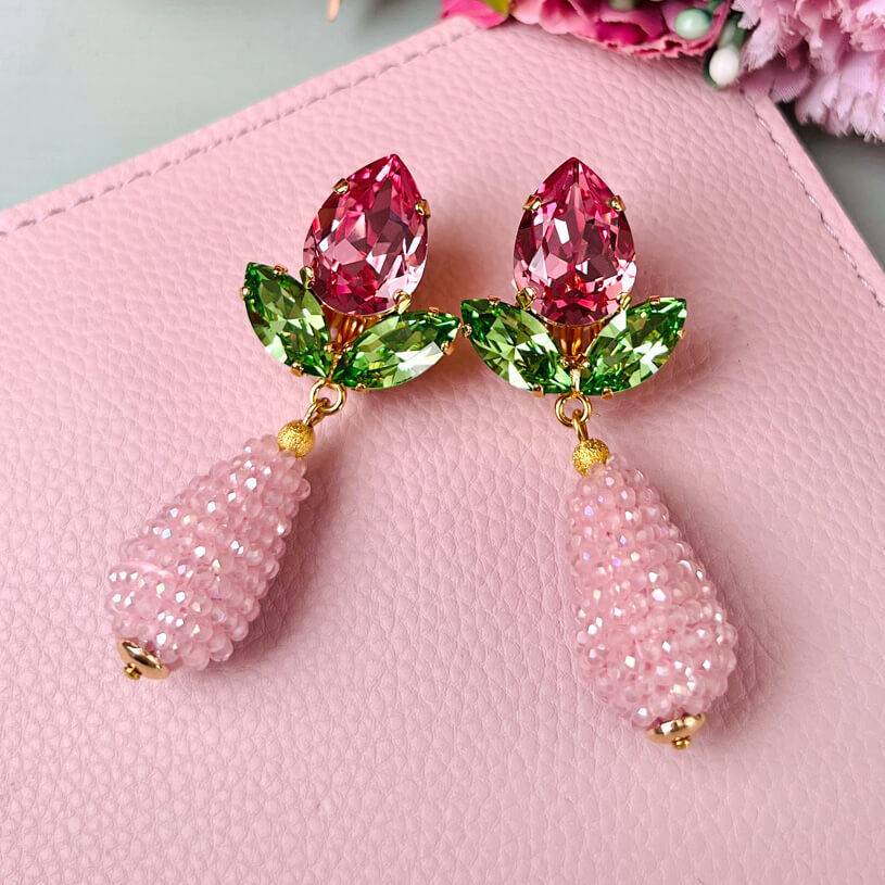 SchwesterSchwester Funkelnde Ohrstecker in Rosa und Grün mit glitzernden Tropfen Preisnachlass