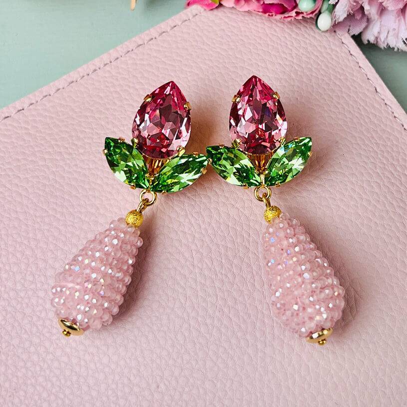 SchwesterSchwester Funkelnde Ohrstecker in Rosa und Grün mit glitzernden Tropfen Preisnachlass