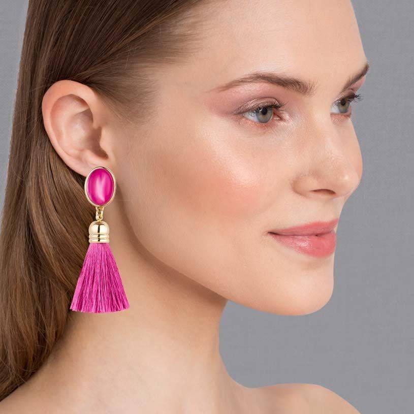 SchwesterSchwester Pinkfarbene Ohrstecker mit schönen seidigen Quasten Saisonschlussverkauf