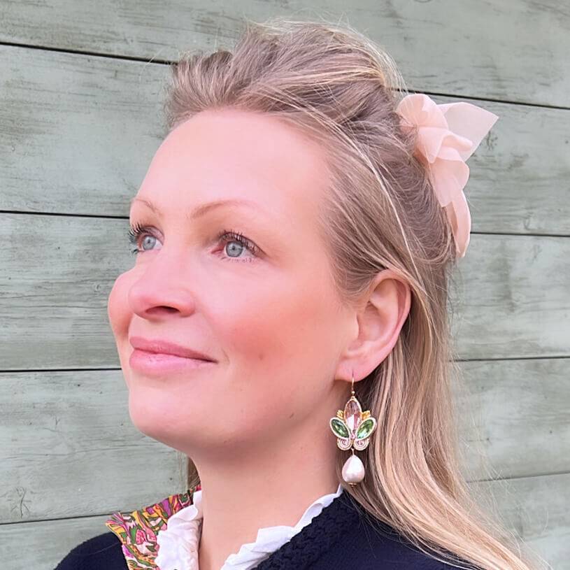 SchwesterSchwester Schöne Soutache-Ohrhänger in Rosa und Grün mit Baumwolltropfen Zeitlich begrenztes Angebot