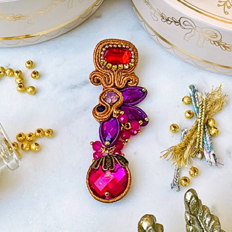 SchwesterSchwester Vorbestellbar - Dekorative Soutache-Ohrstecker in Orange und Pink Tägliche Deals
