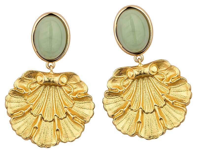 SchwesterSchwester Vergoldete Ohrstecker in Jadegrün mit vergoldetem Muschelornament von AmuseToi Flash Sale