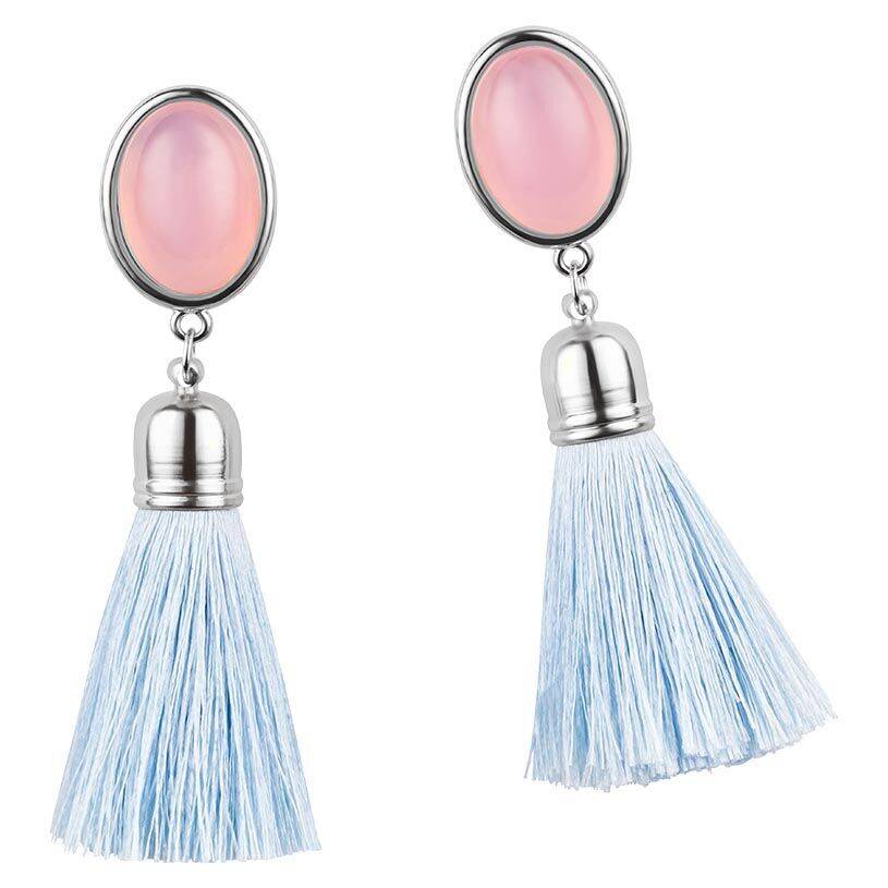 SchwesterSchwester Silberfarbene Quasten Ohrringe als Ohrstecker in Rosa mit hellblauer Quaste von AmuseToi Vatertagsangebot