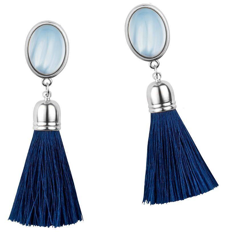 SchwesterSchwester Schimmernde hellblaue Ohrstecker mit marineblauen Quasten in Silberfarben Neueste Mode