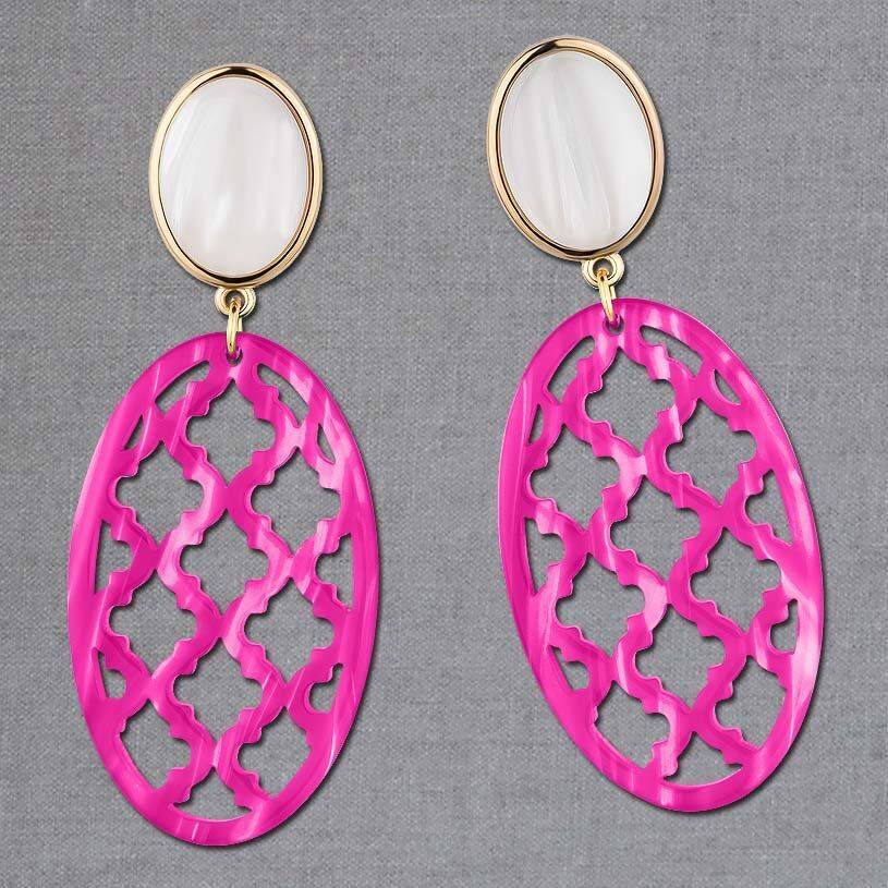 SchwesterSchwester Vergoldete Ohrstecker in wunderschönem Perlmutt mit Oval in Pink im Marrakesch-Stil Blitzangebot