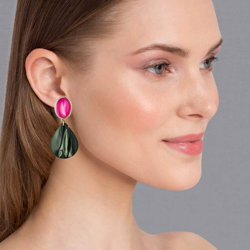SchwesterSchwester Pinke Ohrstecker mit Tropfen in Silbergrün von AmuseToi Begrenzte Freigabe