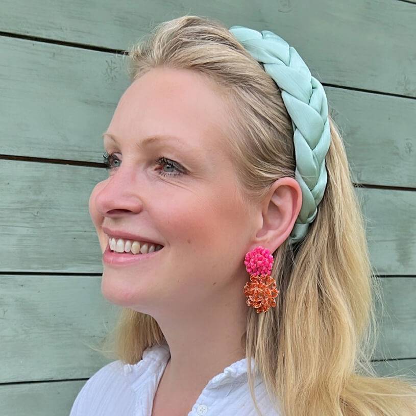 SchwesterSchwester Bunte Perlen-Ohrringe aus zwei Blüten in leuchtendem Pink und Orange Vierteljährliche Förderung