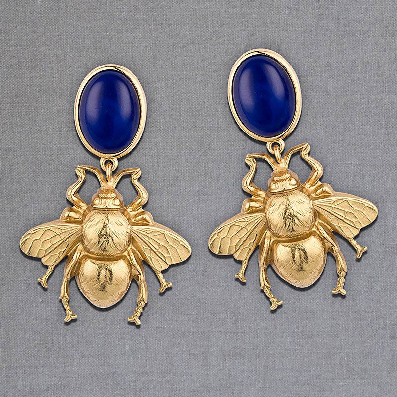 SchwesterSchwester Dunkelblauer Ohrstecker mit vergoldeter Hummel von AmuseToi Auslauf