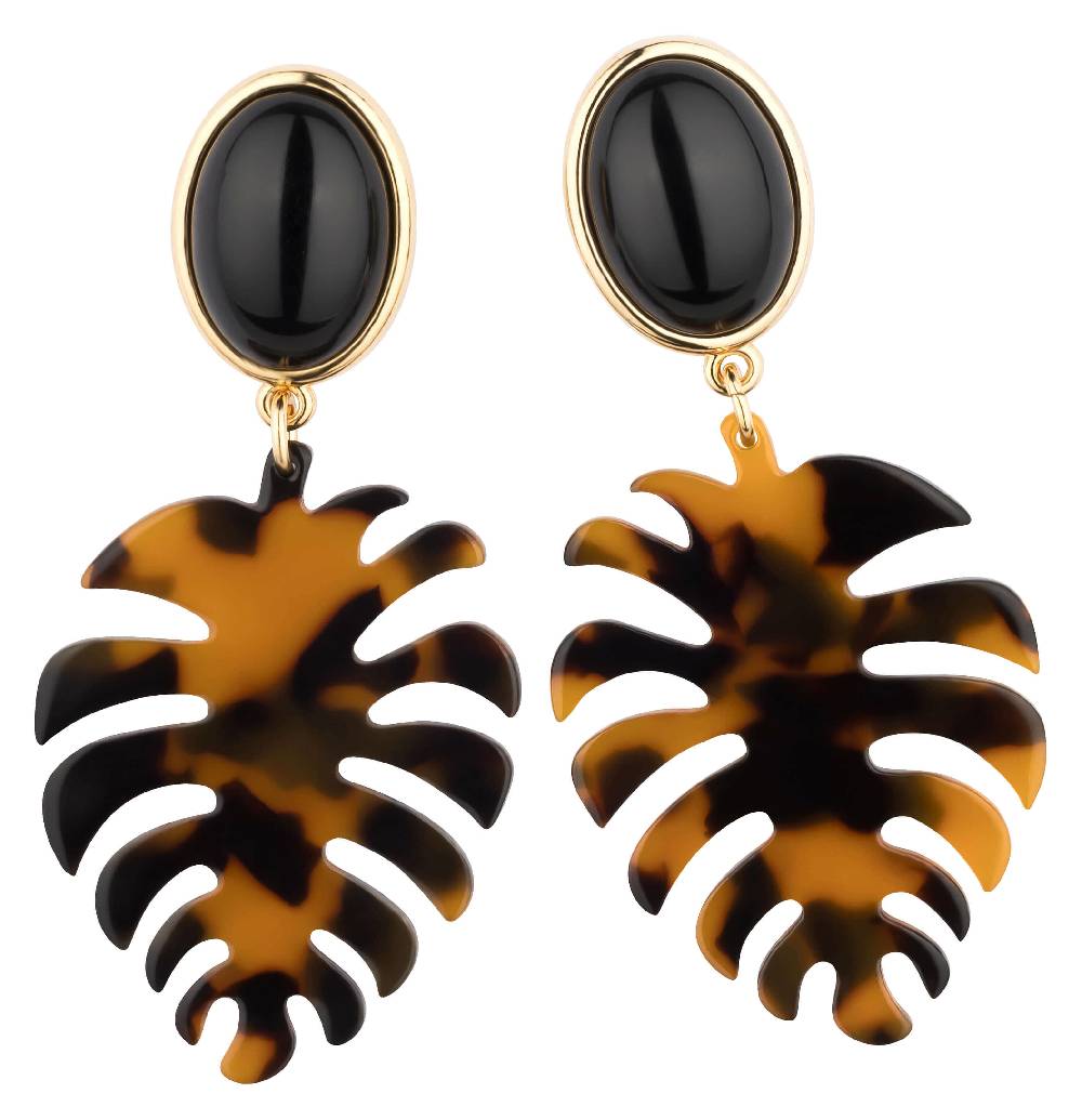 SchwesterSchwester Schwarze Ohrstecker mit schildpattfarbenem Monstera-Blatt von AmuseToi Schlussverkauf