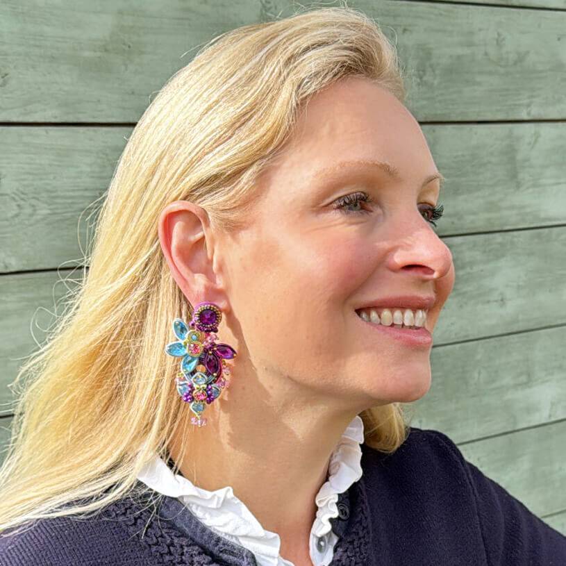 SchwesterSchwester Vorbestellbar - Große Soutache-Ohrringe in Magenta und Hellblau Preisnachlass