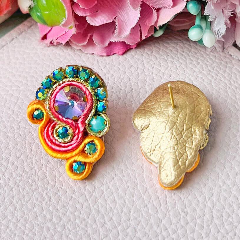 SchwesterSchwester Schöne Soutache-Ohrringe in Orange und Türkis Letzte 3 Tage