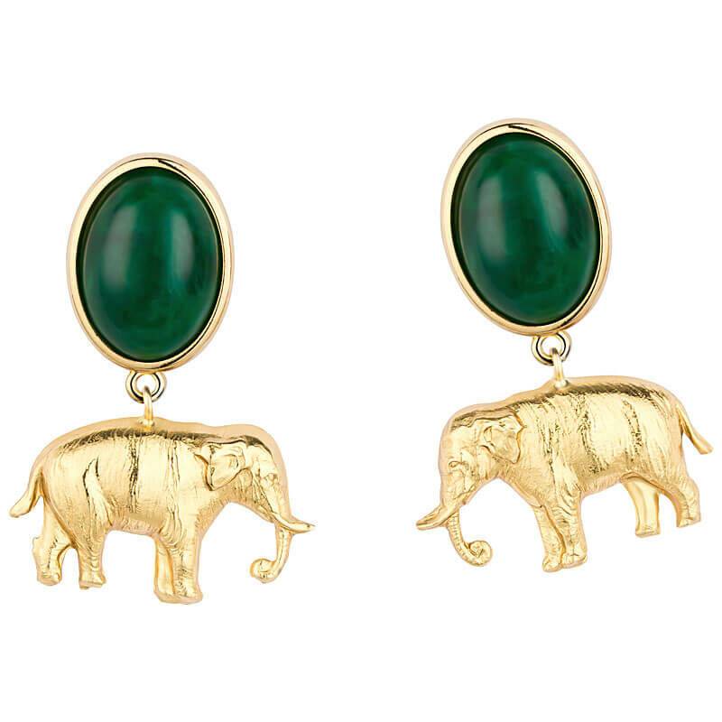 SchwesterSchwester Ohrstecker in Dunkelgrün mit vergoldetem Elefant von AmuseToi Online Shopping