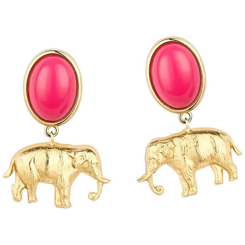 SchwesterSchwester Ohrstecker in Pink mit vergoldetem Elefant von AmuseToi Online Outlet