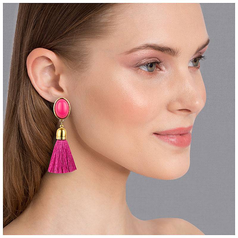 SchwesterSchwester Quasten Ohrringe als Ohrstecker in Pink mit pinkfarbener Quaste von AmuseToi Neuheiten