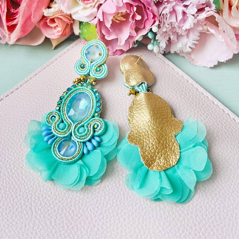 SchwesterSchwester Außergewöhnliche Soutache-Ohrringe in Türkis Tiefpreis