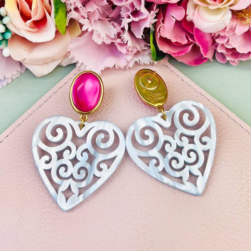 SchwesterSchwester Schöne Herz-Ohrringe mit pinken Ohrsteckern und Herz-Ornamenten in Hellblau Letzte 2 Tage